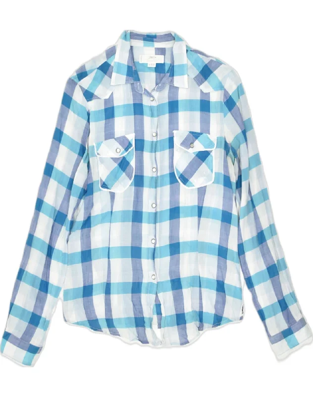 MARLBORO CLASSICS Womens Shirt IT 44 Medium Blue Check Cotton Cozy Printed Short Shirt MARLBORO CLASSICS Womens Shirt IT 44 Medium Blue Check Cotton Cozy Printed Short Shirt