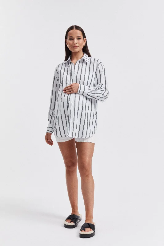 Azure Shirt (White/Black Stripe) Casual Plain Short Shirt