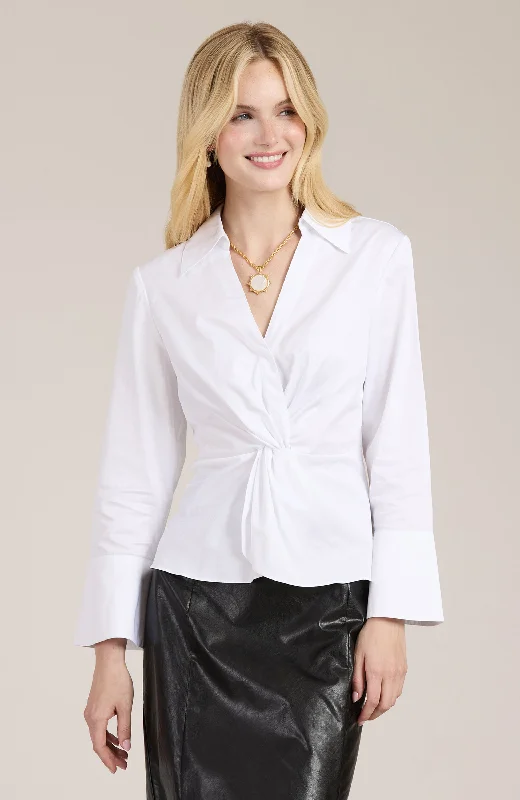 Paige Twisted Front Shirt - White Fashionable Pleated Short Shirt