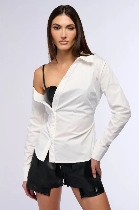 PEEK A BOO BUSTIER POPLIN SHIRT Comfortable Peplum Short Shirt