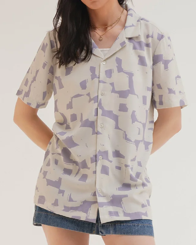 PRINTED BOYFRIEND SHIRT Elegant Draped Short Sleeve