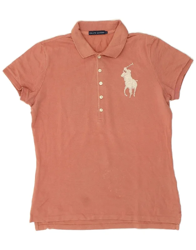 RALPH LAUREN Womens Polo Shirt UK 14 Large Pink Cotton Comfortable Flowing Short Sleeve RALPH LAUREN Womens Polo Shirt UK 14 Large Pink Cotton Comfortable Flowing Short Sleeve