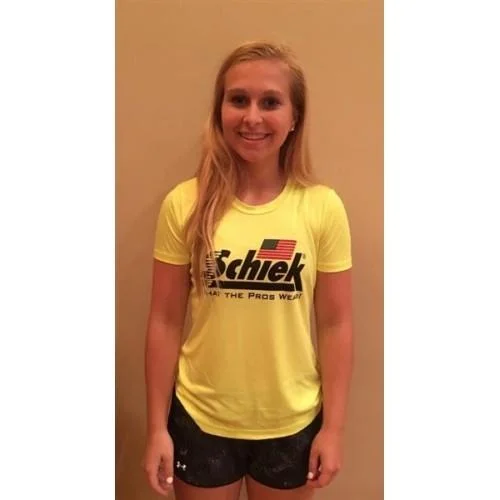 Schiek Womens Poly HD Shirt - Neon Yellow Trendy Tie-Front Short Shirt