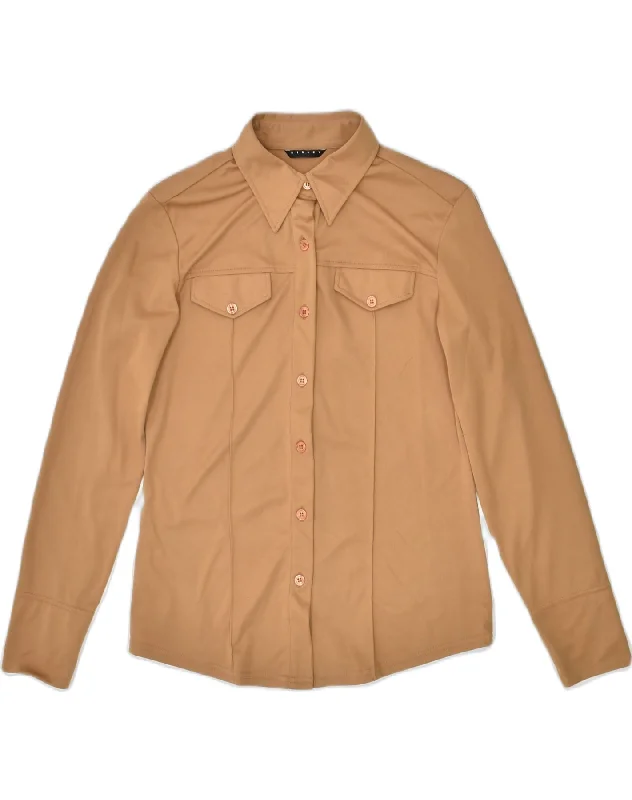 SISLEY Womens Shirt UK 8 Small Brown Relaxed Fit Short Shirt