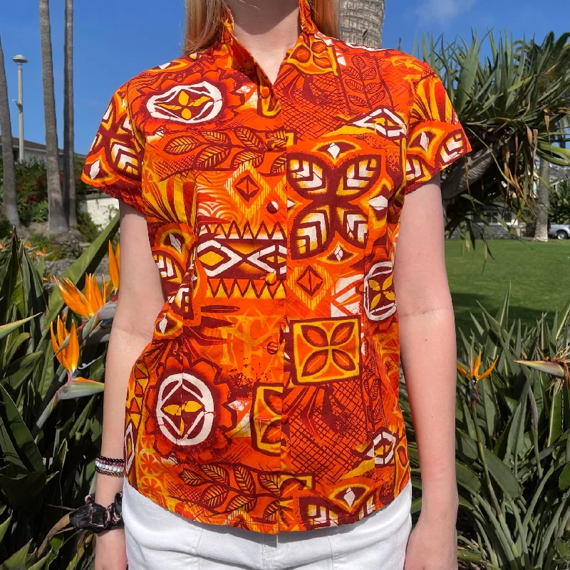 TikiLand Trading Co. ‘Alani Tapa Aloha Shirt - Classic Aloha Button Up-Shirt - Womens - Ready to Ship! (US shipping included) Elegant Lace Short Sleeve