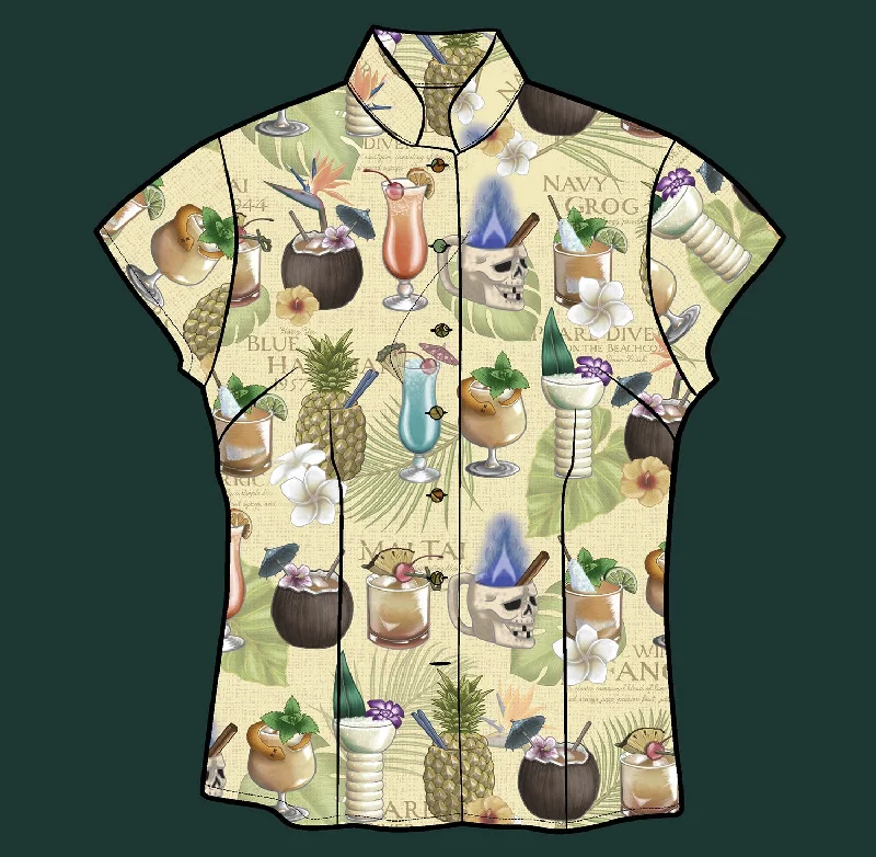 TikiLand Trading Co. 'Classics of Tiki' - Classic Aloha Button Up-Shirt - Womens - Ready to Ship! (US shipping included) Comfortable Peplum Short Shirt