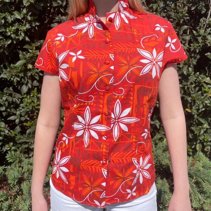 TikiLand Trading Co. 'Polynesian Pomp' - Classic Aloha Button Up-Shirt - Womens - Ready to Ship! Soft Cotton Short Shirt