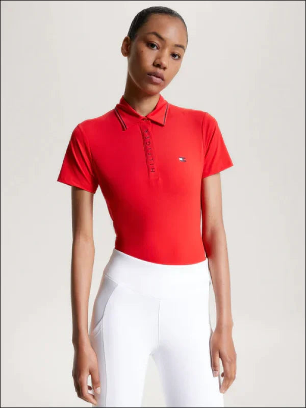 Tommy Hilfiger Womens Harlem Short Sleeve Logo Polo Shirt - Fierce Red Stylish Crew Neck Shirt