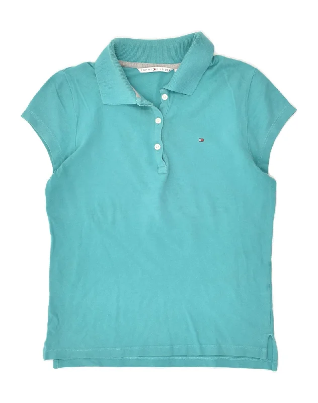 TOMMY HILFIGER Womens Polo Shirt UK 12 Medium Turquoise Cotton Casual Button-Down Short Shirt TOMMY HILFIGER Womens Polo Shirt UK 12 Medium Turquoise Cotton Casual Button-Down Short Shirt