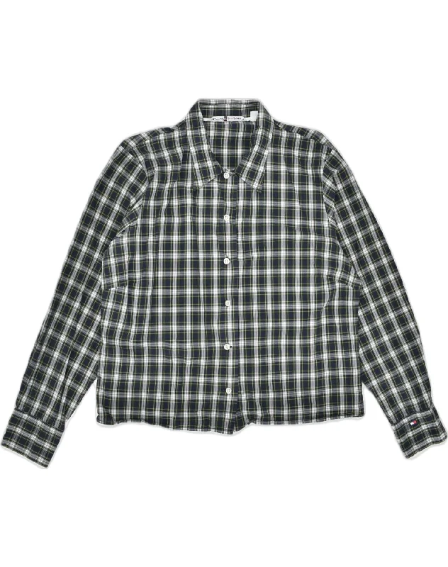 TOMMY HILFIGER Womens Shirt UK 16 Large Black Check Cotton Comfortable Fitted Short Sleeve TOMMY HILFIGER Womens Shirt UK 16 Large Black Check Cotton Comfortable Fitted Short Sleeve