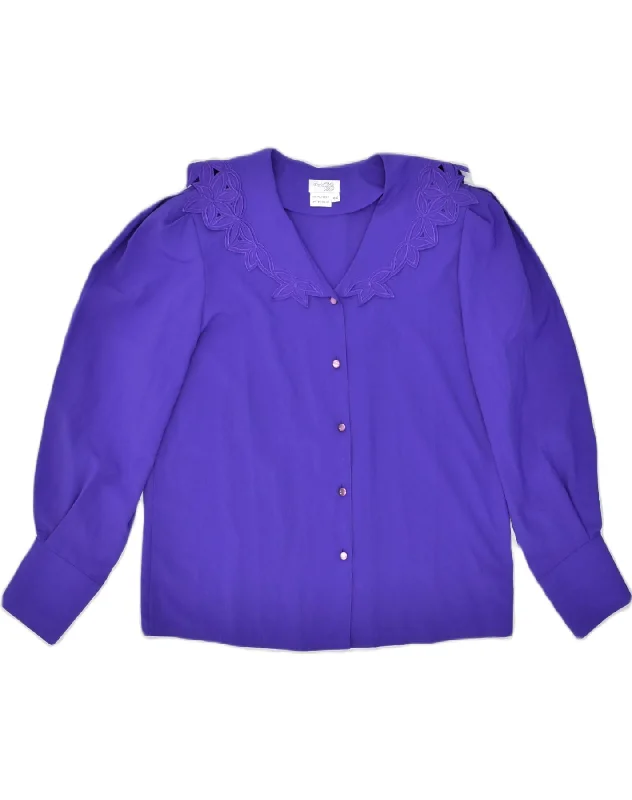 VINTAGE Womens Shirt Blouse EU 40/42 Large Purple Polyester Elegant Off-Shoulder Short Shirt VINTAGE Womens Shirt Blouse EU 40/42 Large Purple Polyester Elegant Off-Shoulder Short Shirt