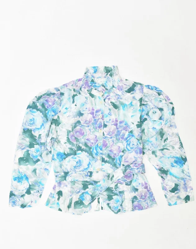 VINTAGE Womens Shirt Blouse IT 42 Medium Blue Floral Polyester Cozy Knit Short Sleeve Top VINTAGE Womens Shirt Blouse IT 42 Medium Blue Floral Polyester Cozy Knit Short Sleeve Top