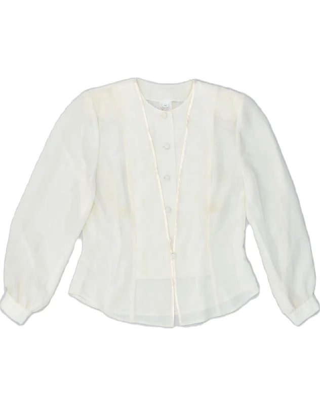VINTAGE Womens Shirt Blouse IT 42 Medium Off White Polyester Relaxed Fit Short Blouse VINTAGE Womens Shirt Blouse IT 42 Medium Off White Polyester Relaxed Fit Short Blouse