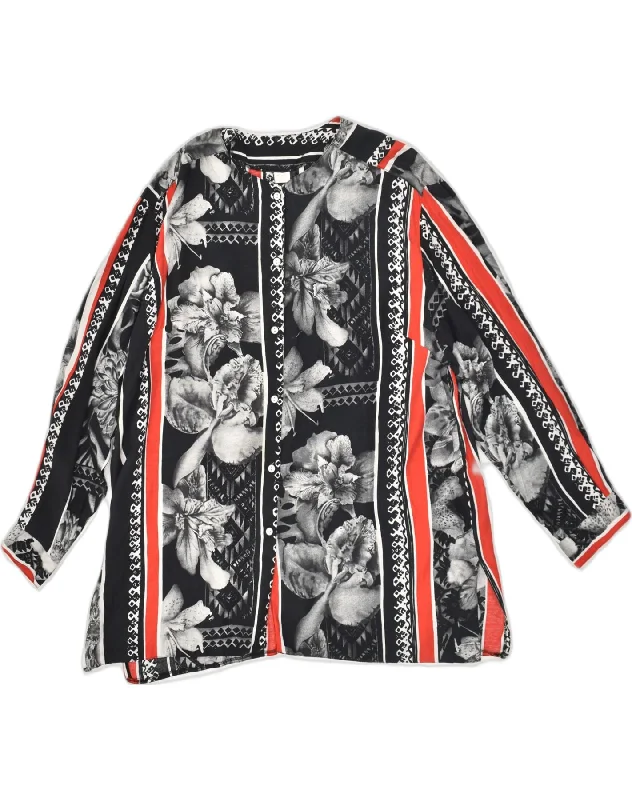 VINTAGE Womens Shirt Blouse IT 44 Medium Black Floral Viscose Relaxed Fit Short Shirt VINTAGE Womens Shirt Blouse IT 44 Medium Black Floral Viscose Relaxed Fit Short Shirt