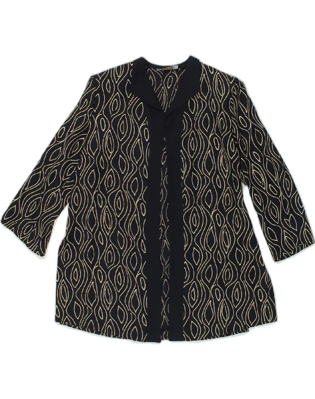 VINTAGE Womens Shirt Blouse IT 44 Medium Black Geometric Acetate Stylish Striped Short Sleeve VINTAGE Womens Shirt Blouse IT 44 Medium Black Geometric Acetate Stylish Striped Short Sleeve