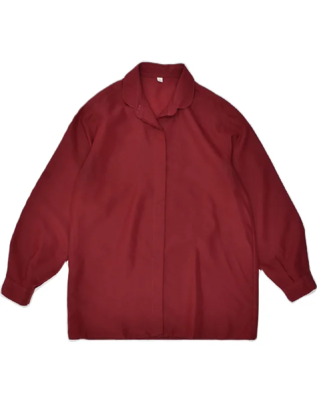 VINTAGE Womens Shirt Blouse IT 44 Medium Burgundy Polyester Stylish Striped Short Sleeve VINTAGE Womens Shirt Blouse IT 44 Medium Burgundy Polyester Stylish Striped Short Sleeve