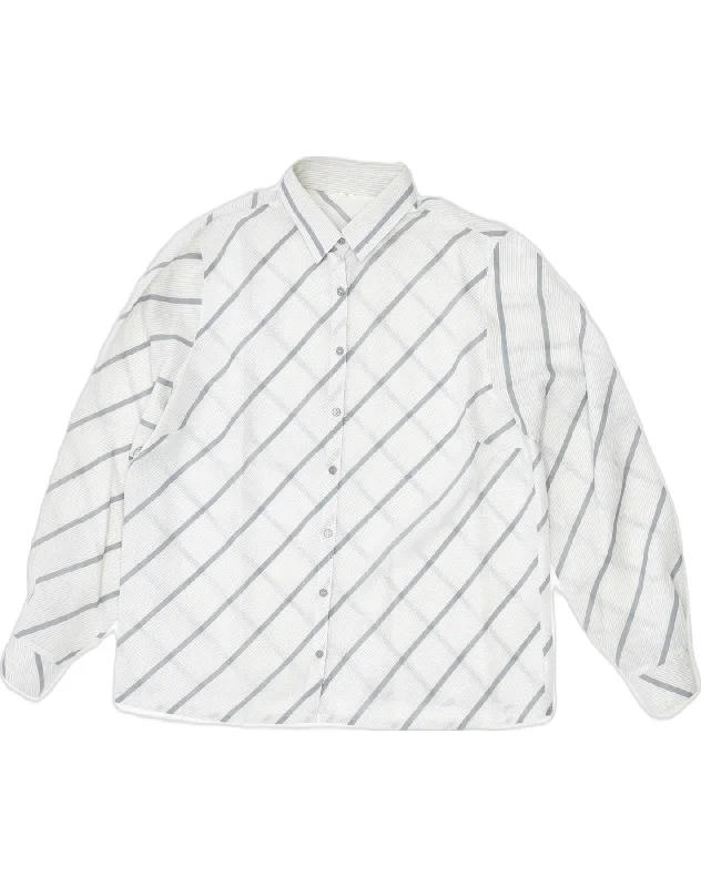 VINTAGE Womens Shirt Blouse IT 48 XL White Striped Polyester Trendy Sleeveless Short Shirt VINTAGE Womens Shirt Blouse IT 48 XL White Striped Polyester Trendy Sleeveless Short Shirt
