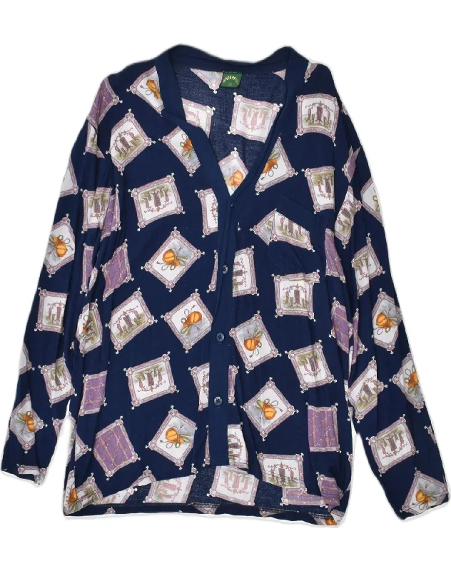 VINTAGE Womens Shirt Blouse IT 50 XL Navy Blue Geometric Viscose Trendy Floral Print Tee VINTAGE Womens Shirt Blouse IT 50 XL Navy Blue Geometric Viscose Trendy Floral Print Tee