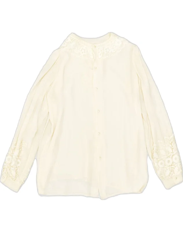 VINTAGE Womens Shirt Blouse UK 12 Medium Off White Polyester Fashionable Sheer Short Shirt VINTAGE Womens Shirt Blouse UK 12 Medium Off White Polyester Fashionable Sheer Short Shirt
