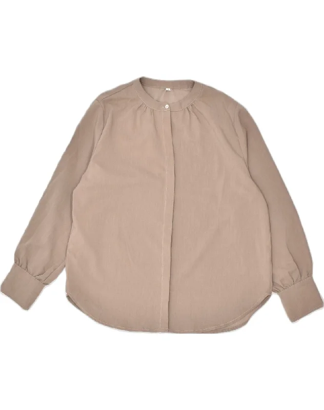 VINTAGE Womens Shirt Blouse UK 14 Large Brown Polyester Chic Silk Short Sleeve Shirt VINTAGE Womens Shirt Blouse UK 14 Large Brown Polyester Chic Silk Short Sleeve Shirt