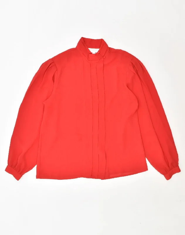 VINTAGE Womens Shirt Blouse UK 14 Large Red Polyester Casual Button-Down Short Shirt VINTAGE Womens Shirt Blouse UK 14 Large Red Polyester Casual Button-Down Short Shirt