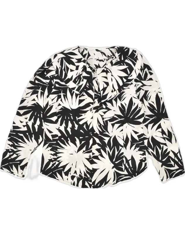 VINTAGE Womens Shirt Blouse UK 16 Large Black Floral Polyester Cozy Summer Short Shirt VINTAGE Womens Shirt Blouse UK 16 Large Black Floral Polyester Cozy Summer Short Shirt