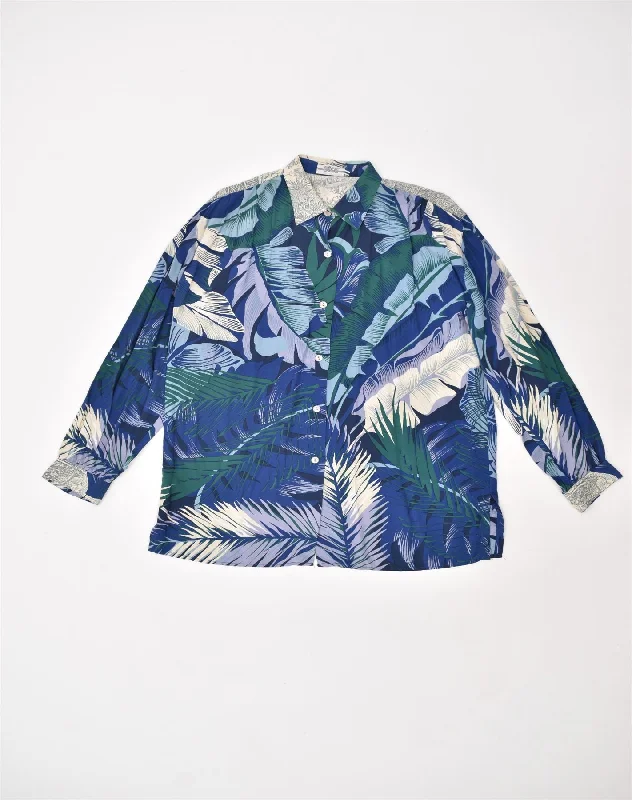 VINTAGE Womens Shirt Blouse UK 16 Large Blue Floral Viscose Comfortable Pocket Short Shirt VINTAGE Womens Shirt Blouse UK 16 Large Blue Floral Viscose Comfortable Pocket Short Shirt