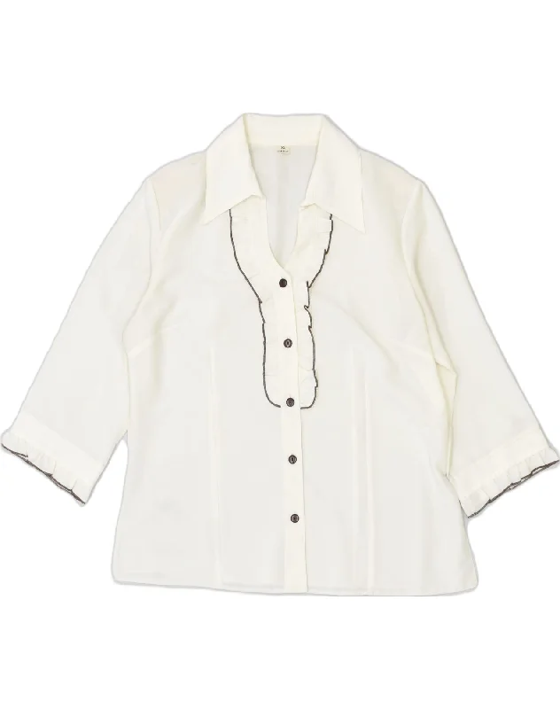 VINTAGE Womens Shirt Blouse UK 18 XL Off White Polyester Elegant Draped Short Sleeve VINTAGE Womens Shirt Blouse UK 18 XL Off White Polyester Elegant Draped Short Sleeve