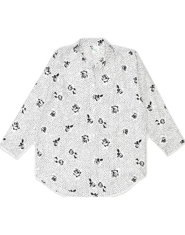 VINTAGE Womens Shirt Blouse UK 18 XL White Polka Dot Viscose Fashionable Pleated Short Shirt VINTAGE Womens Shirt Blouse UK 18 XL White Polka Dot Viscose Fashionable Pleated Short Shirt