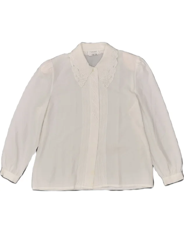 VINTAGE Womens Shirt Blouse UK 18 XL White Viscose Fashionable Button-Front Short Sleeve VINTAGE Womens Shirt Blouse UK 18 XL White Viscose Fashionable Button-Front Short Sleeve