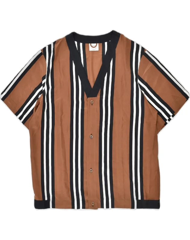 VINTAGE Womens Shirt Blouse US 14 XL Brown Striped Polyester Comfortable Graphic Short Sleeve VINTAGE Womens Shirt Blouse US 14 XL Brown Striped Polyester Comfortable Graphic Short Sleeve