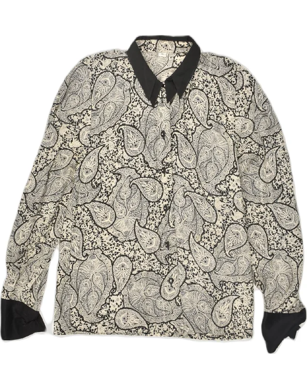 VINTAGE Womens Shirt EU 38 Medium Off White Paisley Viscose Comfortable Short Sleeve Tee VINTAGE Womens Shirt EU 38 Medium Off White Paisley Viscose Comfortable Short Sleeve Tee