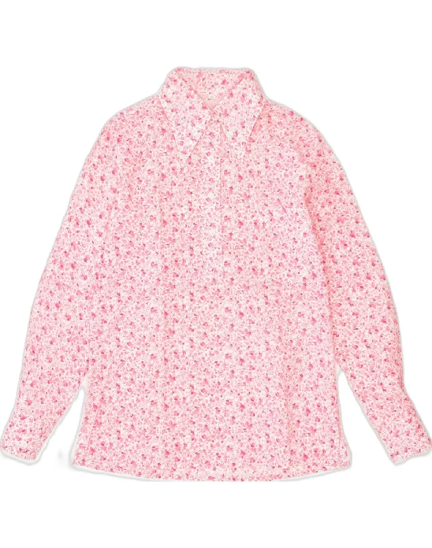 VINTAGE Womens Shirt IT 42 Medium Pink Floral Polyester Comfortable Summer Short Shirt VINTAGE Womens Shirt IT 42 Medium Pink Floral Polyester Comfortable Summer Short Shirt