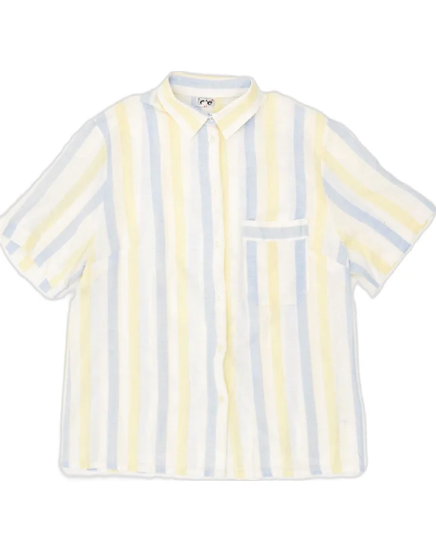 VINTAGE Womens Shirt IT 44 Medium Multicoloured Striped Cotton Classic Denim Short Sleeve VINTAGE Womens Shirt IT 44 Medium Multicoloured Striped Cotton Classic Denim Short Sleeve