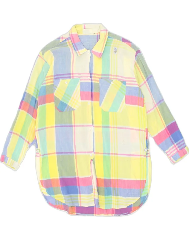 VINTAGE Womens Shirt UK 12 Medium Yellow Check Viscose Comfortable Flowing Short Sleeve VINTAGE Womens Shirt UK 12 Medium Yellow Check Viscose Comfortable Flowing Short Sleeve