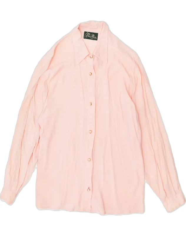 VINTAGE Womens Shirt UK 14 Large Pink Polyester Modern Short Sleeve Top