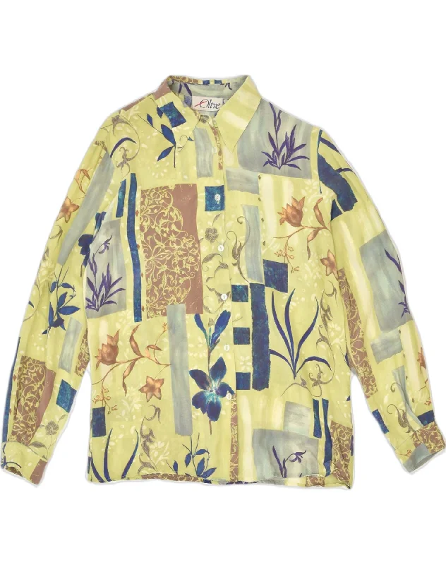 VINTAGE Womens Shirt UK 14 Medium Green Floral Fashionable Button-Front Short Sleeve VINTAGE Womens Shirt UK 14 Medium Green Floral Fashionable Button-Front Short Sleeve
