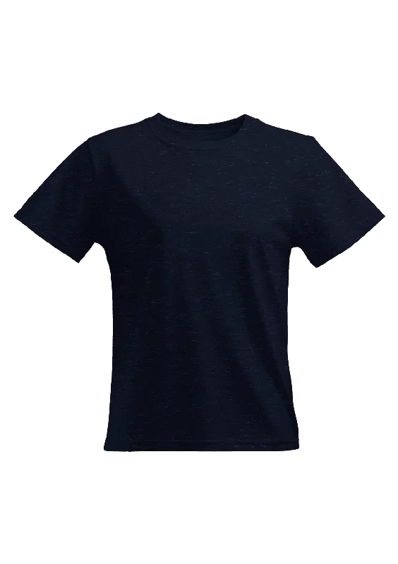 Perfect TShirt Co Women's Short Sleeve Crew Neck Heather Relax Fit in Navy Comfortable Knit Short Shirt