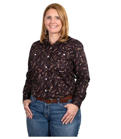 WWLS2398 Just Country Women's Abbey Workshirt Chocolate Roses Elegant Lace-Trimmed Short Shirt