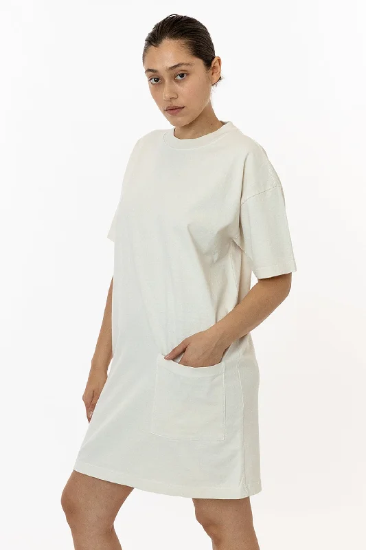 1431GD - Garment Dye Oversized T-shirt Dress Notch Collar Peter Pan Collar Cowl Neck