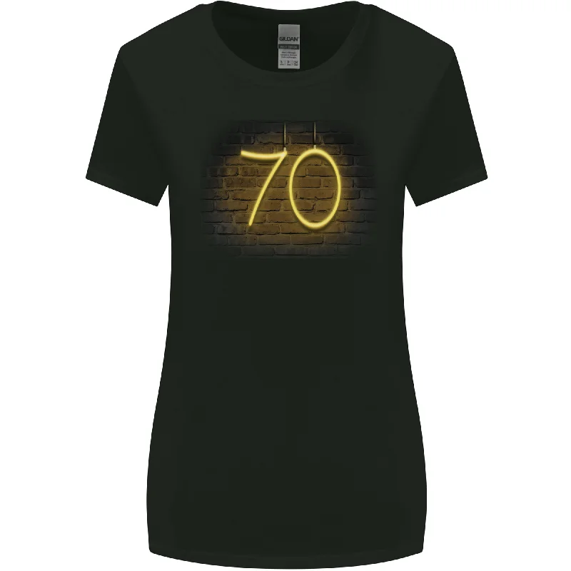 70th Birthday Neon Lights 70 Year Old Womens Wider Cut T-Shirt Nylon Fabric Polyester Fabric Spandex Fabric 70th Birthday Neon Lights 70 Year Old Womens Wider Cut T-Shirt Nylon Fabric Polyester Fabric Spandex Fabric