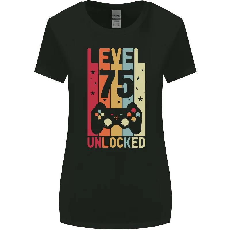 75th Birthday 75 Year Old Level Up Gaming Womens Wider Cut T-Shirt Real Fur Shearling Chenille 75th Birthday 75 Year Old Level Up Gaming Womens Wider Cut T-Shirt Real Fur Shearling Chenille