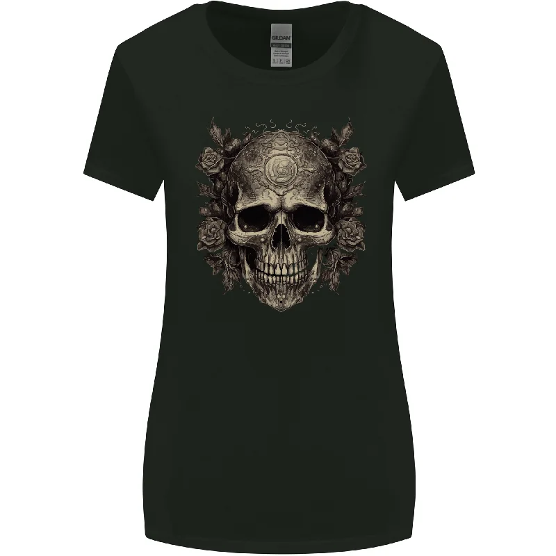 A Gothic Skull With Roses Womens Wider Cut T-Shirt Mesh Fabric Canvas Fabric Denim Fabric