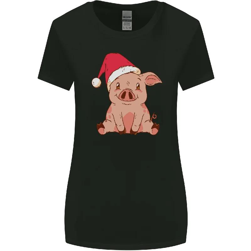 A Happy Christmas Pig Funny Xmas Womens Wider Cut T-Shirt Fashionable Trendy Casual