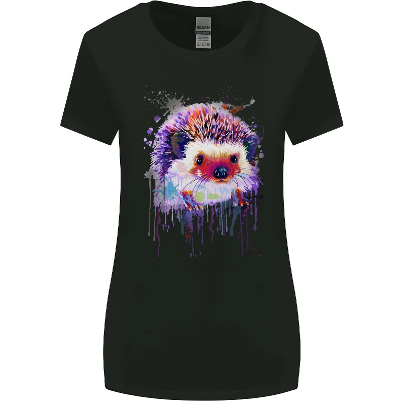 A Hedgehog Watercolour Womens Wider Cut T-Shirt Silk Blend Satin Velvet