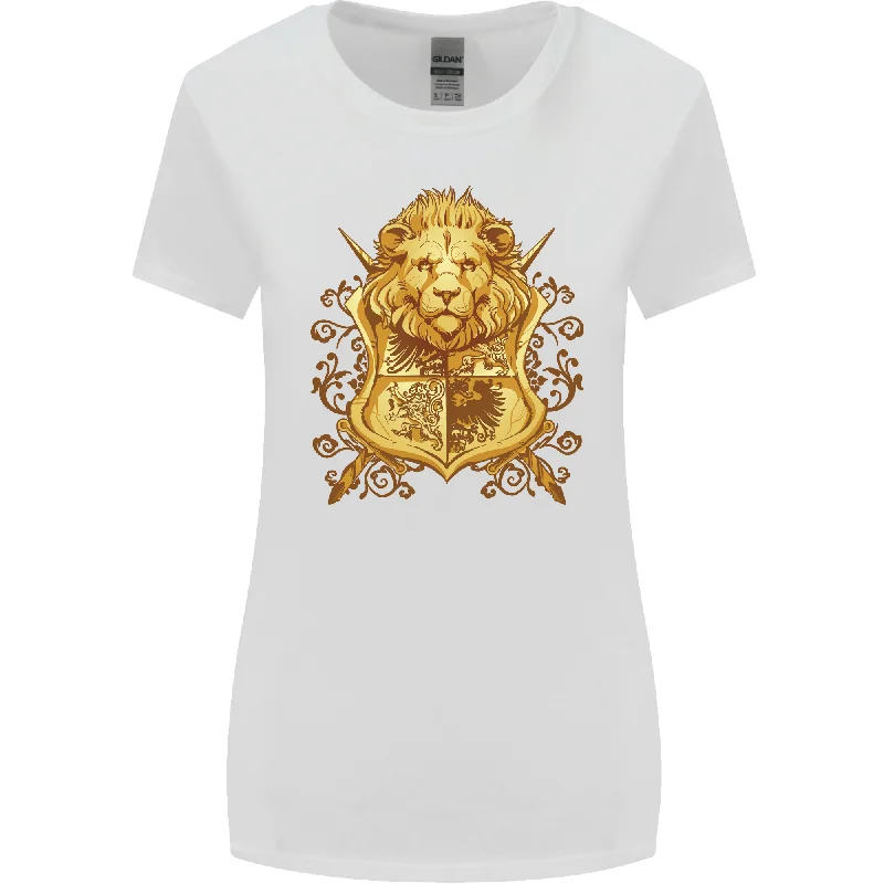 A Heraldic Lion Coat of Arms Shield Womens Wider Cut T-Shirt Notch Collar Peter Pan Collar Cowl Neck