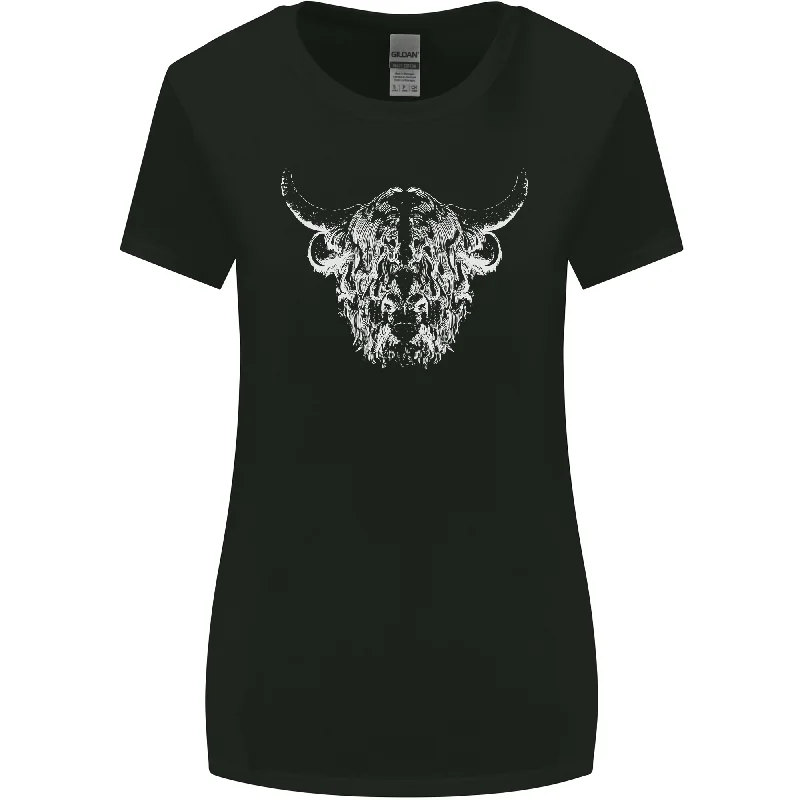 A Highland Cow Design Womens Wider Cut T-Shirt Notch Collar Peter Pan Collar Cowl Neck