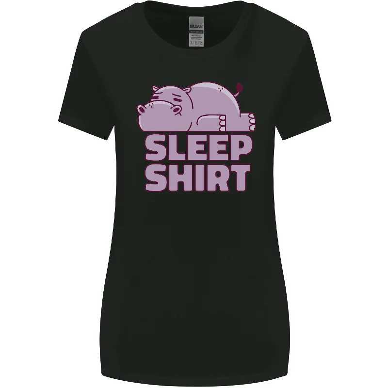 A Hippo Sleeping Shirt Hippopotamus Womens Wider Cut T-Shirt Satin Blend Silk Blend Wool Blend