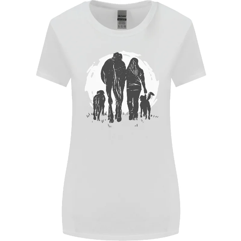 A Horse and Dogs Equestrian Riding Rider Womens Wider Cut T-Shirt Oversized T-Shirt Spandex breathable