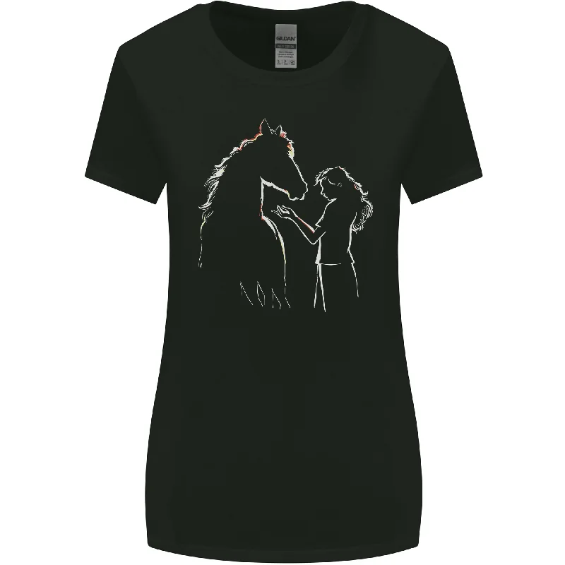 A Horse and Girl Equestrian Riding Womens Wider Cut T-Shirt Asymmetrical Pockets Print